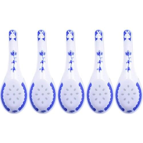 5pcs Ceramic Spoons Multi-function Chinese Style Scoop Porridge Spoon Tableware Soup Spoon for Home Restaurant