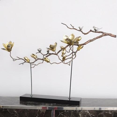 Chinese metal iron Magnolia ornaments Hotel model guest hall porch study sculpture handicraft ornaments