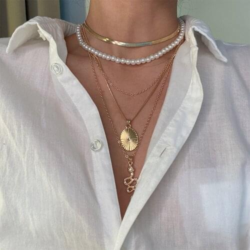 Layered Chain Necklace Neck Chains Snake Pendant Jewelry For Women Punk Choker Pearls Goth Jewelry Punk Multilayers Necklace