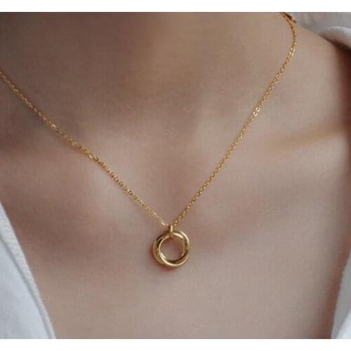 Fashion Handmade Clavicle Necklace Trendy Link Chains Geometric Twist Circle Pendant Necklaces Fr Women Statement Jewelry