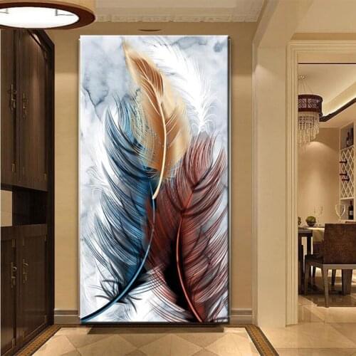 Colored abstract feathers large diy 5d diamond painting full square round drill mosaic embroidery kits wall decoration AA2805