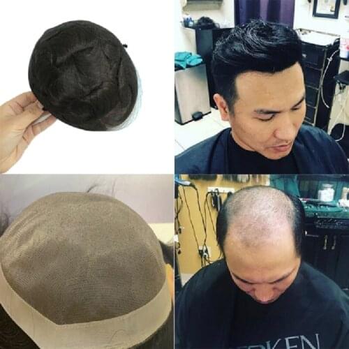 Natural Black Remy Human Hair Replacement System For Men Toupee Mens Hairpieces mono Lace Base With PU 6x8 7*9Inches