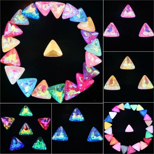 Fancy glass crystal 18mm jelly candy AB & rainbow colors triangle shape Glue on rhinestone beads applique handicraft diy trim