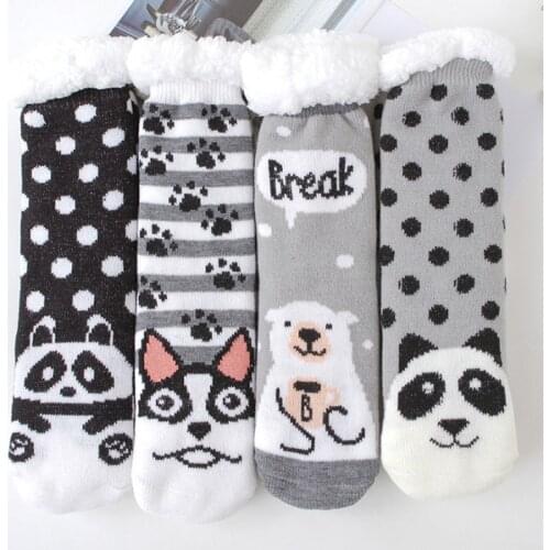 Home Floor Thicken Fluffy Fur Fleece Cotton Socks Winter Warm Slipper Socks Bed Sleeping Funny Animals Cute Sock Gift