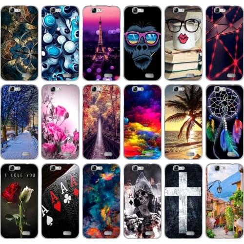 Newest Case for Huawei G7 C199 Soft Silicone TPU Tree Flower Tower Paint Phone Case for Huawei Ascend G7 G7-L01 Cover Bags Funda