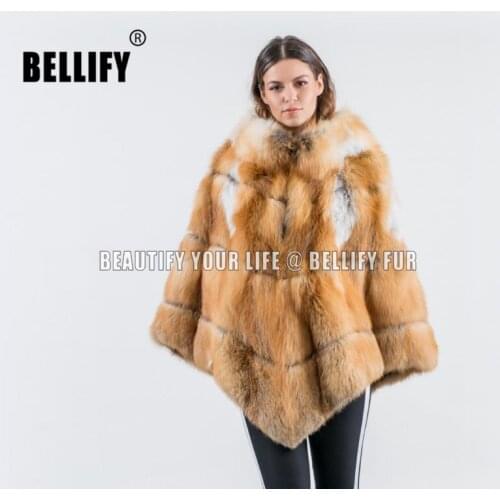 Oversized luxurious Real red fox fur cape poncho wholesale