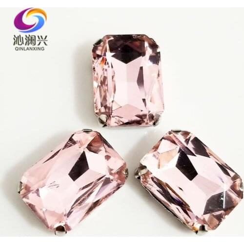 Pink Rectangle octagonal shape High quality Glass Crystal flat back sew on claw rhinestones,Diy Clothing accessories SWC09