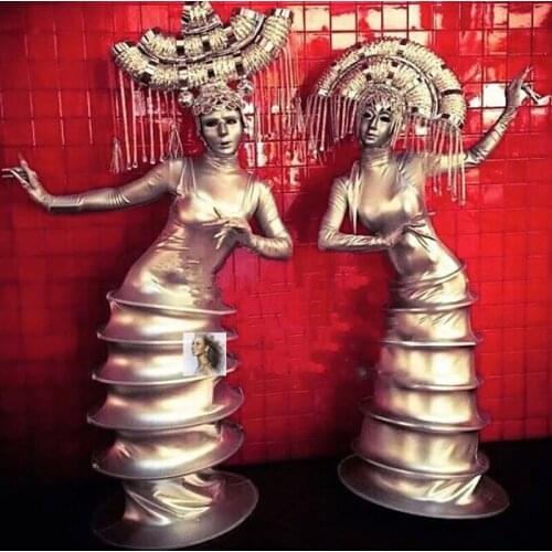 Gold/Silver Stage Costume Retro Style Pile Dress Gogo Performance Clothes For Men Women Bar Dj Ds Festival Rave Outfit VDB3109