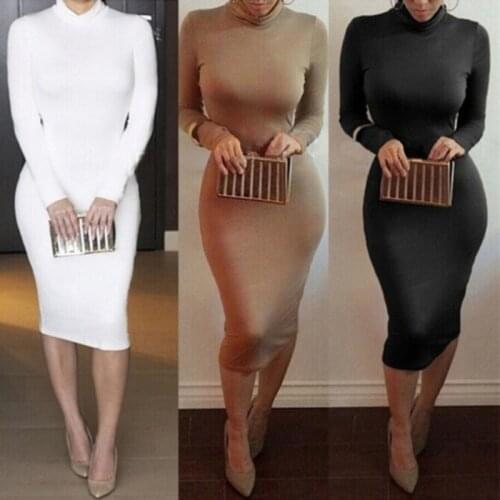 Sexy Women Bandage Dress Autumn Turtleneck Slim Long Sleeve Bodycon Dress Fashion High Neck Club Sheath Wrap Dresses