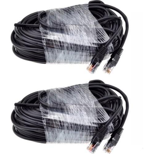 Gadinan 2pcs RJ45 CAT5E CAT5 LAN Ethernet Network Cable Black 20M 60ft special for IP PoE Camera System Set Kit