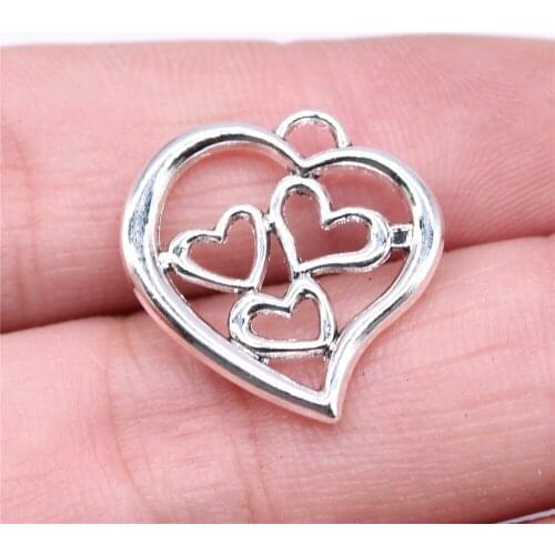 WYSIWYG 20pcs Charms 20x20mm Heart Charms For Jewelry Making DIY Jewelry Findings Antique Silver Color Alloy Charms Pendant