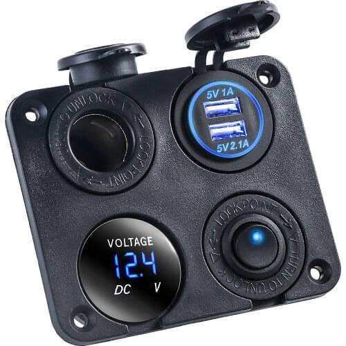 4 in 1Dual USB Car Cigarette Lighter Socket Charger Voltmeter Switch 12V/24V