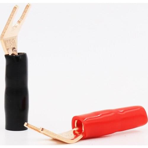 12Pcs Pure Red Copper Musical Speaker Cable Wire Spade Plug Spade Connector Terminal Plug