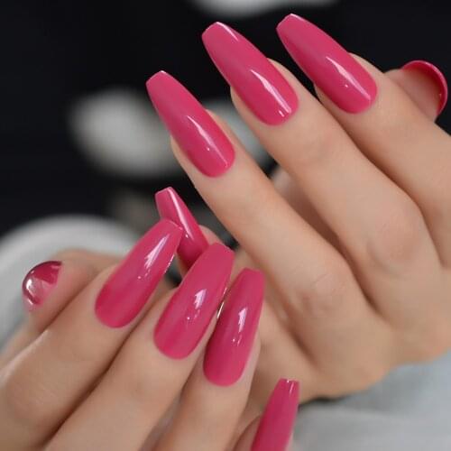24pcs /set Dark Rose Pink Press on False Nails Extra Long Coffin Ballerina Shape UV Gel Glue On Fingersnails Free Adhesive Tapes