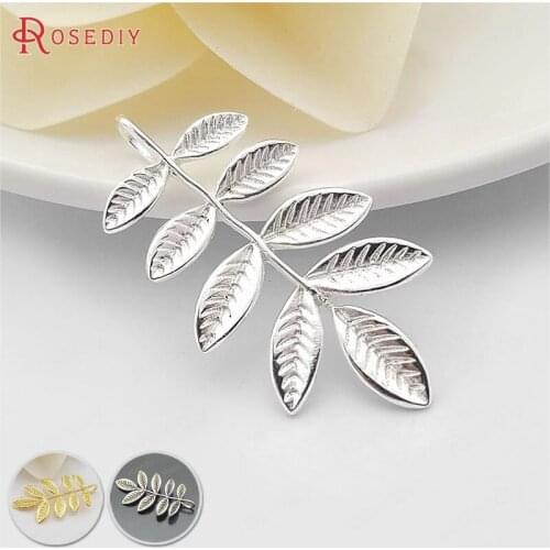 F632)4 pieces 40*22mm Silver Color Plated Brass Tree Leaf Leaves Charms Pendants Diy Jewelry Findings Accessories wholesale