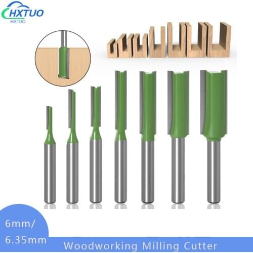 7PC 6mm 1/4 inch Shank Single Double Flute Straight Bit Milling Cutter for Wood Tungsten Carbide Router Bit Woodwork Tool