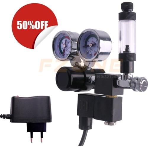 Aquarium CO2 Regulator DC Solenoid Valve With Bubble Counter Check Valve and Double Guage for Inner and Output Pressure Indicate