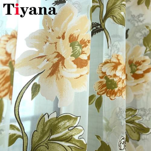 Hot Sale Luxury Rustic Purple Yellow Floral Tulle Sheer Curtains for Living room Bedroom Kitchen Window Drapes Treatment P223X