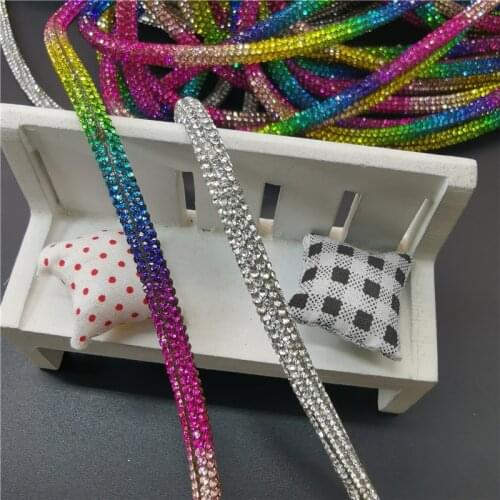 9COLORS 50cm length 6mm Shiny rhinestone tube Rope chain with empty hot melt hose Bridal Applique For Jewelry Making