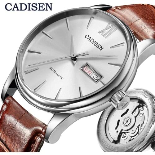 CADISEN Men Watches Automatic Self Mechanical Genuine Leather Strap Original Made in Japan HN36A Movement Waterproof Wrist watch