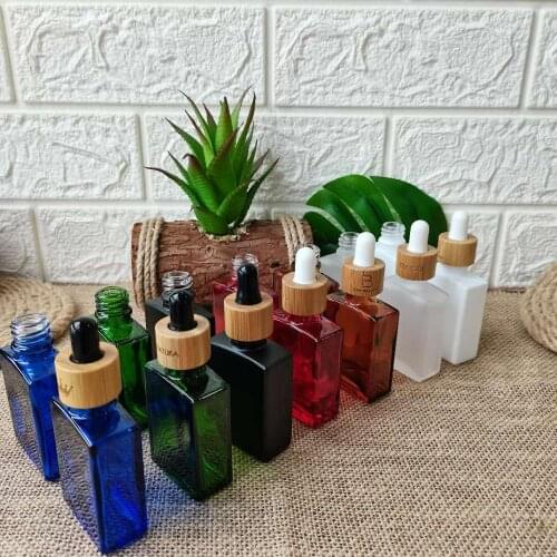 CBD hemp oil essential oil dropper bottles 30ml square perfume glass bottle small makeup container blue red green frosted white