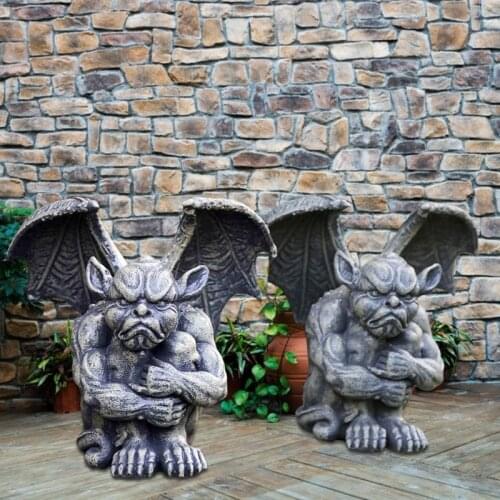 Creative Winged Gargoyle Statue Gothic Sitting Guardian Evil Demon Sculpture Figurine Resin Ornament Halloween Garden