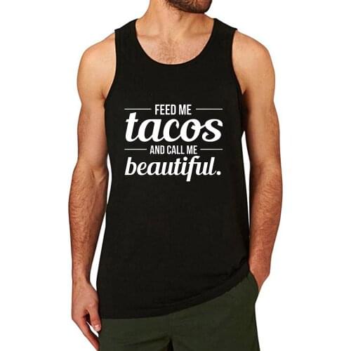 Lyprerazy Mens Feed Me Tacos Call Me Beautiful Single Couple Statement Saying Summer Funny Letter Print Tank Top