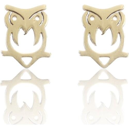 Fashion Simple Design Owl Animal Stud Earrings Creative Womens Gold Silver Color Metal Earring Cute Girl Jewelry Accessories