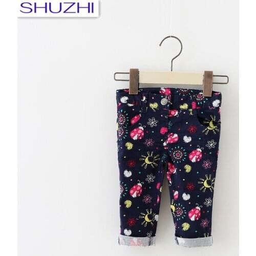 SHUZHI Fashion baby girls skinny jeans pants soft comfortable Newborn Infant leggings kids girls Print Stretch full pants