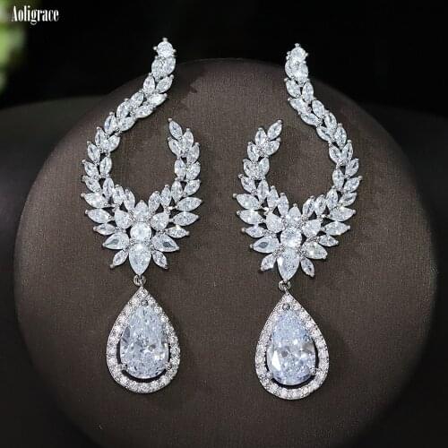 Vintage Cubic Zirconia Drop Earrings CZ Teardrop Dangle Earrings Plated Solid Sterling Wedding Jewelry Gifts for Women/Mom