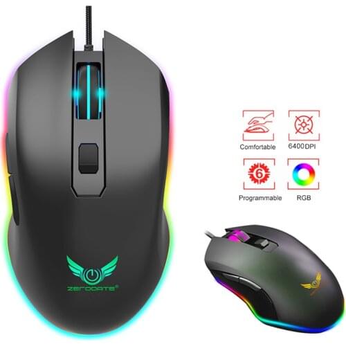 6400DPI Gamimg Mouse RGB LED Breathing Backlight Wired Macro Ergonomic Mouse Gamer 6 keys Programmable For Pubg Mobile Computer