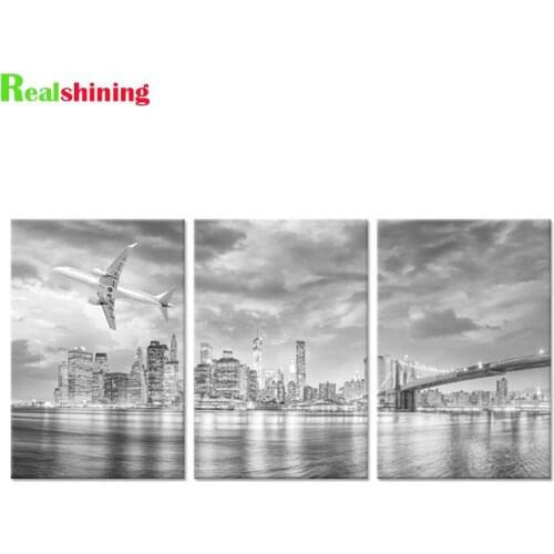 DIY square round Diamond Painting Mosaic Black and White Brooklyn Bridge Airplane Diamond Embroidery 5d Cross Stitch N1641