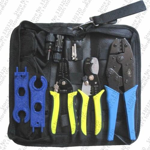 Solar crimping tool set with Crimper multi-function wire stripper cutter solar Connector and spanner