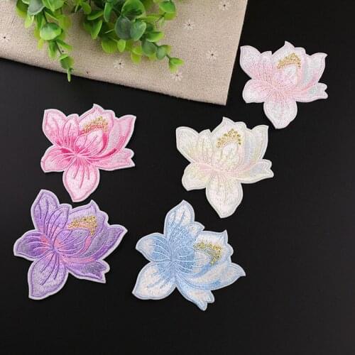 50pcs/lot Lotus Embroidery Patches Letters Clothing Decoration Accessories Diy Iron Heat Transfer Applique Iron on Transfer