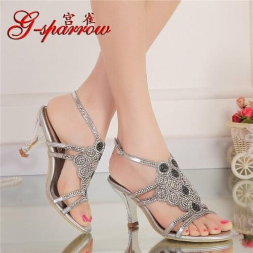 G-sparrow 2019 New Casual Diamond Crystal Stiletto High Heels Women Sandals Summer Silver Wedding Shoes