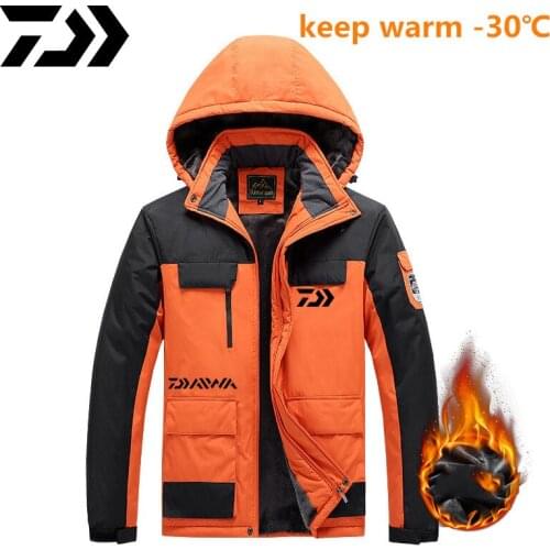New Men Outdoor Daiwa Fishing Clothing Fleece Winter Waterproof Warm DAWA Fishing Jackets Patchwork Hooded DAWA Fishing Coat