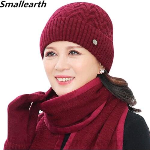 New Winter Women Rabbit Fur Hat Scarf Glove Set Warm Wool Knitted Plush Scarf 3pcs Set Crochet Bonnet Mom Cap Thick Fleece Shawl