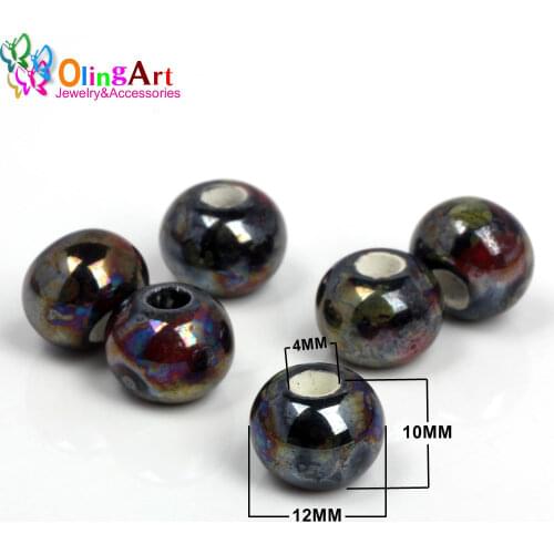 OlingArt 12mm 15mm 12Pcs/lot Leather clasps Electroplated light Ceramic beads New Hot Sale Multicolor mixing DIY Jewelry making