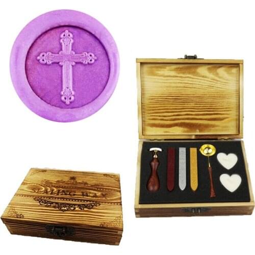 Signature Custom, Cross Wax Seal Stamp Wedding Invitations Vintage Gift Rosewood Handle Custom Picture Letter Set Kit