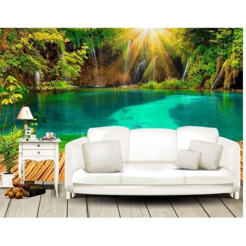 Custom Any Size Mural Wallpaper TV Background Original Beautiful 3D Sunshine Lake Trestle Greenwood TV Background Wall