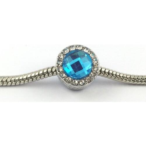 Silver Plated Charm With Sky Blue Crystal And Clear CZ European Beads Fit Charms Bracelets&Bangles Necklace