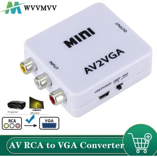 Mini HD AV2VGA Video Converter Convertor Box AV RCA CVBS to VGA Video Converter Conversor with 3.5mm Audio to PC HDTV Converter