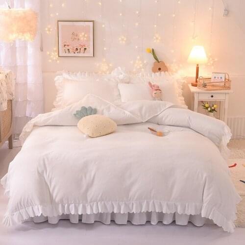 Luxury Solid Color Bedding Winter Thick Korean Princess Style Four-piece Suit Double Duvet Cover Bed Skirt Sheet Bed Cover