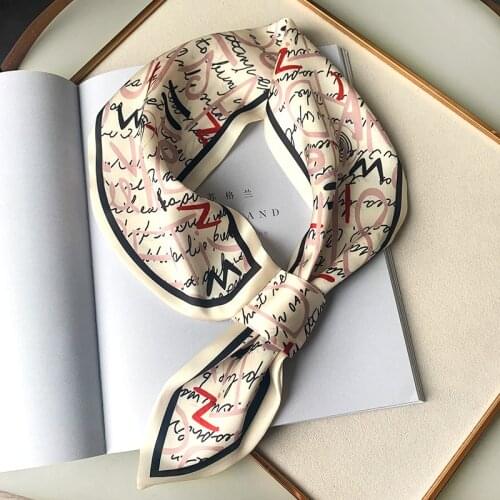 Letter Cross Silk Scarf Women Wild Temperament Buckle Tied Package Hair Decorative Head Luxury Chiffon Hijab blue Ladies Scarve