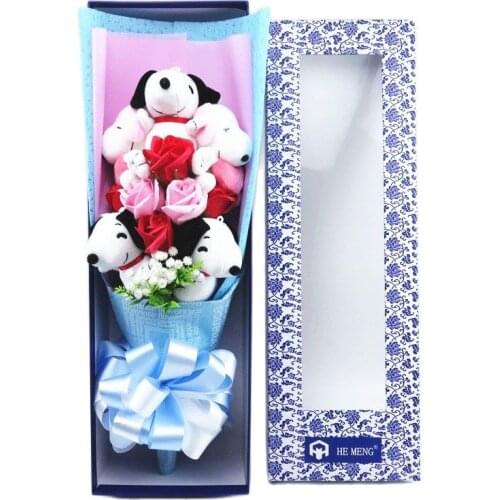 Cute Dog Plush Toys With Sunflower Artificial Flowers Cartoon Bouquets Stuff Animal Creative Valentine/Graduation Gift