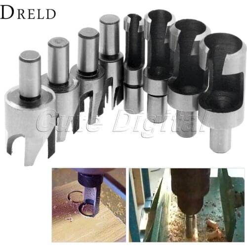 DRELD 8Pcs Carbon Steel Carpentry Wood Plug Cutter Cutting Tool Drill Bits Straight & Tapered Set Round Shank Woodworking tool