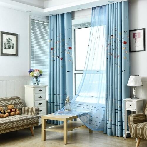Sea World Children Blackout Window Curtains For Boys Living Room Kids Bedroom With Blue Sheer Voile