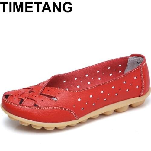 TIMETANGHot women flatshoes plus size shoes35-44women loafers women hollow flat shoes genuine leather shoes female casual loafer