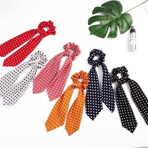 Women Elastic Hairbands Scrunchie Streamer Accessories Scrunchies polka dot Turban Ponytail Holder Hair Ties 20pc F506