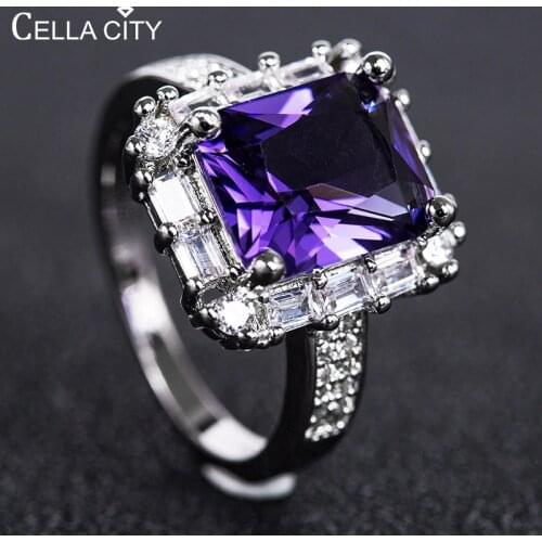 Cellacity Geometry Gemstones Ring for Women Silver 925 Jewelry Rectangle Sapphire Ruby Pink Crystal Female Gift Wholesale Party